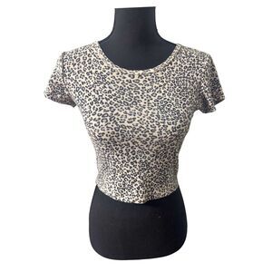 Cream Blue Leopard Print Size M Alt Punk Mcbling Indie Sleaze Crop Top Baby Tee